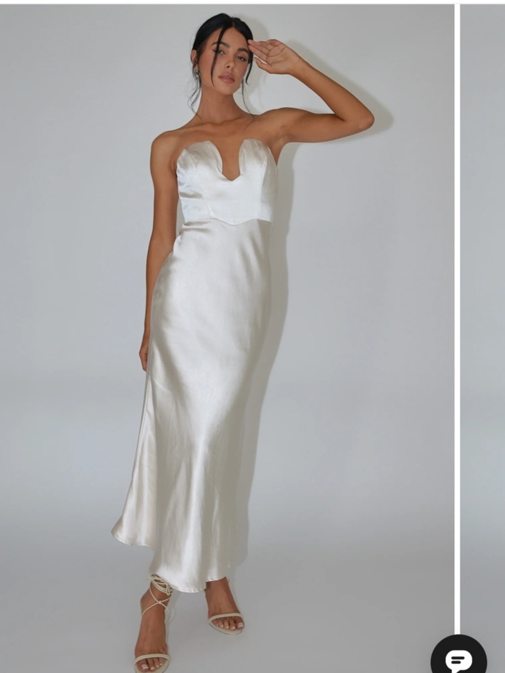 Selfie Leslie-Encore Strapless Satin Maxi Dress Champagne